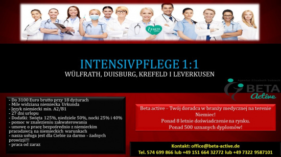 Pielęgniarka – intensywna opieka - Niemcy